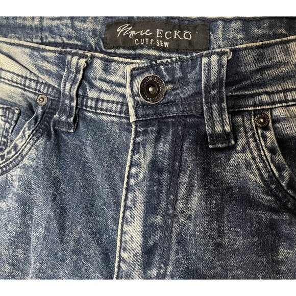 Marc  Ecko Cut & Sew  Men’s  Distressed  Moto Patchwork Jeans  30X30 Y2K 90s Vnt - Picture 2 of 11